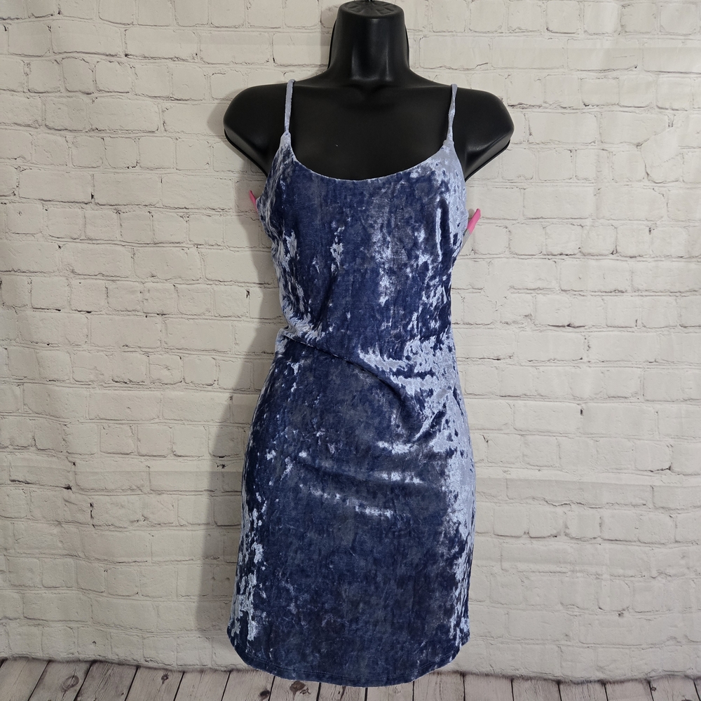 NWT Forever 21‎ Blue Crushed Velvet Spaghetti Strap mini Slip  Dress